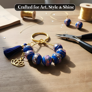 EXCEL EXPORTS STR-74 Perles en verre soufflé bicolores bleues |   Rond de 16 mm fait main |   Fil de 8 pouces pour la fabrication de bijoux et l'artisanat - Product Image 3