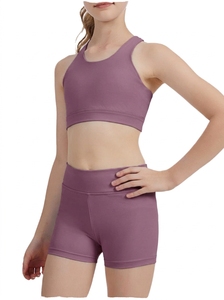 Girls Gym Fitness Wears Teal Two Piece Yoga Set High Waist Rushed Shorts Crisscross Strap Sports <b>Bra</b> Breathable Seamless Workout - Product Image 5
