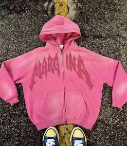 เสื้อฮู้ดซิปโอเวอร์ไซส์ผ้าฝ้ายปักลายสไตล์วินเทจสำหรับผู้ชาย รุ่นครอปประดับคริสตัล สตรีทแวร์ - Product Image 4