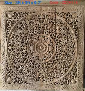 Panneaux muraux thaïlandais carrés en teck gravé de 3 pieds, 100 % faits à la main, haute résistance, écologiques, décoration intérieure classique DIY - Product Image 3