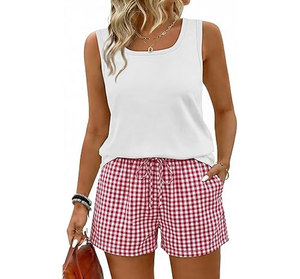 Conjunto de Verano de 2 Piezas para Mujer, Camisa y Pantalones Cortos de Algodón Satinado, Diseño Sólido, Casual, Transpirable, Ecológico, Impermeable y de Secado Rápido - Product Image 5