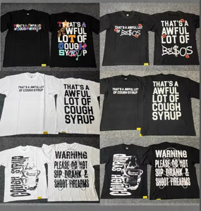 T-shirt pour homme à manches courtes, coupe classique, col rond, 100% coton jersey, style streetwear décontracté, blanc, avec motif imprimé 'Cough Syrup' sur le devant - Product Image 4