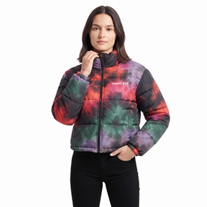 Chaqueta Acolchada para Mujer, Estampado Tie Dye, Cierre Completo, Cuello Alto, Ropa de Invierno, Diseño Personalizado por Sublimación, Relleno de Poliéster - Product Image 3