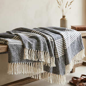 Manta de Sofá Tejida a Mano con Rayas de Algodón Natural, 130x180 cm, para Decoración del Hogar Minimalista, Costera y Neutral - Product Image 5