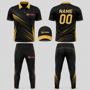 Conjunto Deportivo Fly Humble para Hombre, Negro y Dorado, Camiseta Polo de Manga Corta, Pantalones y Gorra, Transpirable, de Secado Rápido, con Estampado por Sublimación - Product Image 1