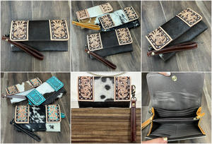Pochette en cuir de vachette de haute qualité, faite à la main, avec bracelet, style western, porte-cartes multiples, sac à main pour femmes - Product Image 3