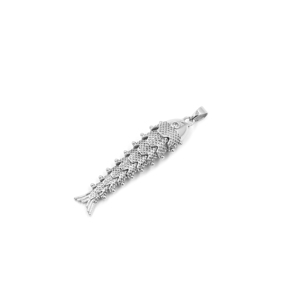 Pendentif en laiton plaqué argent en forme de poisson avec zircone cubique pour la fabrication de bijoux et colliers - Product Image 4