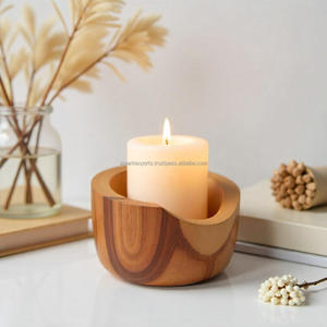 Elegante Portavelas de Madera de Acacia Hecho a Mano de Primera Calidad con Grabado para Decoración del Hogar Clásica y Eventos de Boda - Product Image 1