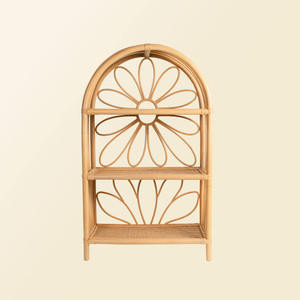 Étagère murale en rotin à fleurs bohèmes, étagère en bambou en forme d'arche faite à la main, bibliothèque pour chambre d'enfant, présentoir flottant écologique pour chambre d'enfant - Product Image 1