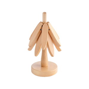 High Quality Eco-Friendly Set 4 <b>Wooden</b> <b>Trivets</b> 1 Stand Round Shape Hot Dishes Kitchen Coasters Stackable Carton - Product Image 1
