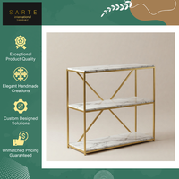 Meilleure étagère console en marbre à trois niveaux, faite à la main, design moderne, avec cadre en métal doré, autoportante, pour rangement et présentation au sol, élégante pour la maison