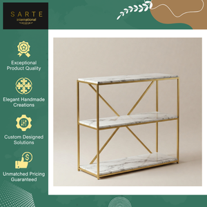 Best Handmade High Modern Three-Layer Marble Console <b>Shelf</b> Gold Metal Frame Freestanding Floor Display Storage Elegant Living - Product Image 3