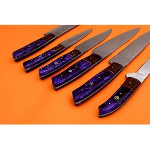 Juego de Cuchillos de Cocina Profesionales de 6 Piezas, Hechos a Mano en Acero de Damasco, con Mangos de Plástico y Hoja de Punta Caída, Personalizables OEM - MS Enterprise - Product Image 2