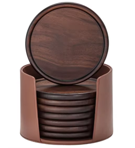 REHMAN CRAFT Handmade Natural Wood & Epoxy Resin Inlay Design <b>Coaster</b> <b>Set</b> <b>with</b> Round PU Leather <b>Holder</b> From Uttar Pradesh - Product Image 4