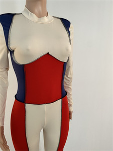 Combinaison moulante taille haute pour femme, color block, col roulé, sans manches, en Spandex et Nylon, longueur intégrale, effet push-up, tenue de club - Product Image 5