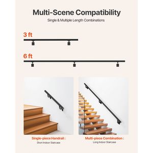 Corrimano per Scale in Tubo di Alluminio Zincato Nero da 6 Piedi, Montaggio a Parete, Diametro 1,26 Pollici per Uso Interno ed Esterno - Product Image 5