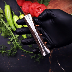 Cuchillo de Cocina Artesanal DIY de Acero de Damasco Ulu para Pizza, Cuchillo Oscilante, Picador de Hierbas, Mango de Cuerno, Funda de Cuero, Cuchillo de Chef OEM - Product Image 5