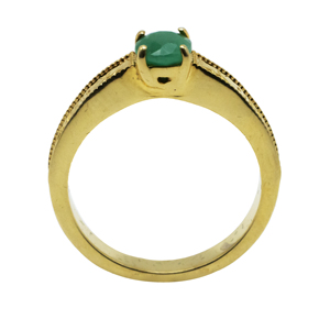 Bague solitaire en argent sterling 925 plaqué rhodium avec onyx vert et bande gravée pour femme, bijoux en gros - Product Image 2