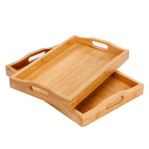 Wooden Serving Tray for Coffee <b>Table</b> Kitchen Dining Room <b>Rustic</b> Farmhouse Decorative Food Serving Platter with <b>Side</b> Handles - Product Image 1