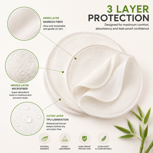Coussinets d'allaitement réutilisables en bambou biologique |   Coussinets d'allaitement lavables, doux, absorbants, protection contre les fuites pour les mères allaitantes - Product Image 3