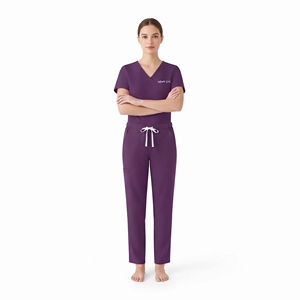 Hawk Eye Women Scrub Set <b>Purple</b> V-Neck Top And Pants Hospital Uniform Medical Workwear Two Piece Set - Product Image 6