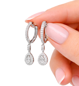 ต่างหูเพชรทรงหยดน้ำ DEF Color VS VVS Clarity Pear Round Lab Grown Diamond  แบบห่วง  ทองคำแท้ 10K 14K  ได้รับการรับรองจาก IGI - Product Image 2