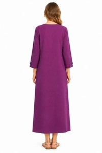 Vestido Largo Morado con Bordado, Manga Larga, Corte en A, Cuello en V, Cintura Natural, Estampado Étnico, Vestido Maxi para Bodas - Product Image 3