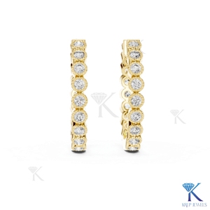 Custom Lab Grown CVD HPHT Diamond Bezel Set Full Eternity Hoop Earrings Milgrain 14K <b>Solid</b> Gold Luxury Women Bridal Jewelry - Product Image 3