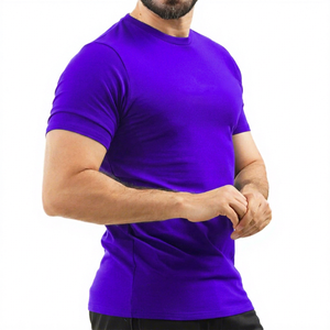 T-shirt à manches courtes pour homme, coupe ajustée, séchage rapide, couleur unie, col rond, jersey, vêtements décontractés, bleu - Product Image 6