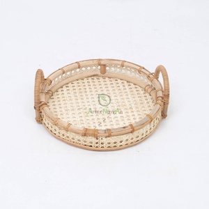 Bandeja de bambú y ratán de tejido abierto, bandeja de servicio rústica con bastón decorativo para decoración del hogar - Product Image 4