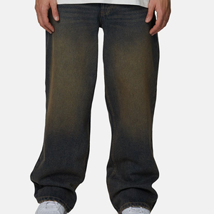 Men's Straight Leg Stonewashed Denim Jeans Midweight Cotton Casual Loose Fit Autumn Wear - Product Image 2