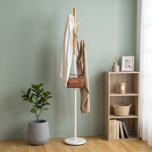 Modern Freestanding Wooden Coat <b>Rack</b> With 6 Hooks Scandinavian Design Stable Base For Entryway Home Furniture - Product Image 1