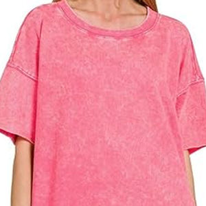 Camiseta con efecto acid wash para mujer al por mayor, camiseta de algodón transpirable de alta calidad con efecto acid wash para mujer, camiseta personalizada con efecto acid wash para mujer - Product Image 2