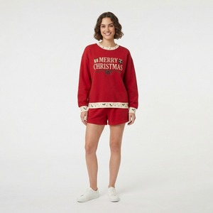 Conjunto de Sudadera y Pantalones Cortos de Forro Polar Bordados Personalizados para Mujer, Cuello Redondo, Estilo Casual de Invierno, Dos Piezas - Product Image 6