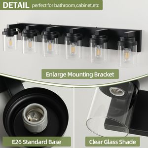 Lampada da Bagno Moderna a 6 Luci, Illuminazione per Vanità Nera con Paralume in Vetro Trasparente, Apparecchio Luminoso a 6 Luci per Bagno - Product Image 5