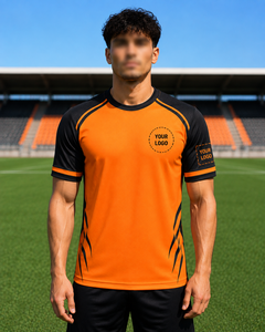 Camiseta de Fútbol Personalizada Naranja y Negra con Panel en el Hombro, Sublimación, Impresión de Nombre y Número, Secado Rápido, Uniforme de Equipo al por Mayor OEM - Product Image 6
