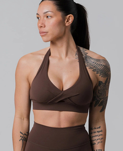 Soutien-gorge de sport marron croisé sur le devant pour femme, qualité supérieure, maintien élevé, sans coutures, haut de yoga, vêtements de sport, prix bas, promotion 2026 - Product Image 1