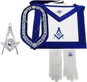 Conjunto de regalia masónica para oficial de diócono de la logia azul, incluye delantal, guantes, cadena y collar, 14 x 16 - Product Image 1