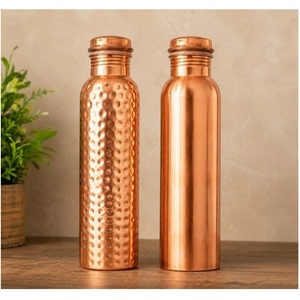 Bouteilles d'eau en cuivre à finition martelée nid d'abeille, design classique portable, pour voyage, avec couvercles, écologiques, pour mariage et extérieur - Product Image 4