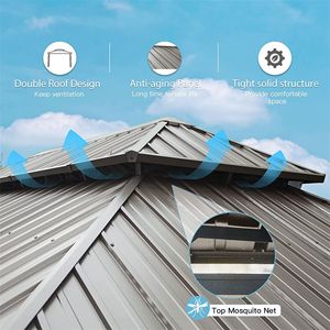 Pergola e Gazebo in Metallo con Tetto Doppio in Acciaio Zincato e Struttura in Legno di Cedro 12 X 20 per Esterni - Product Image 2