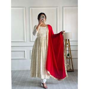 Magnifique robe Anarkali avec jupe et dupatta, tenue de soirée en polyester - Product Image 6