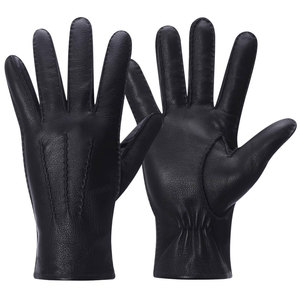 Gants de moto pour homme en cuir véritable, noirs, à doigts entiers, personnalisables, de qualité supérieure, par IGNITEFIT WEAR - Product Image 1