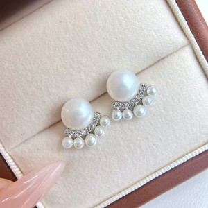 Pendientes de Perlas de Agua Dulce y Cristal, Plata Pura, Elegantes, Exquisitos, Versátiles y de Moda - Product Image 2
