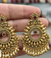 Designer Premium Quality Gold Plated Antique Finish <b>Earrings</b> Traditional Look Wedding Engagement Wear Collection for Women - Product Image 2