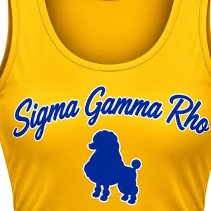 <b>Womens</b> Golden <b>Yellow</b> Tank <b>Top</b> Sigma Gamma Rho Poodle Graphic Sleeveless Scoop Neck Casual Sports Shirt Summer Activewear Apparel - Product Image 2