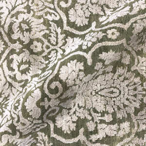 Tapis Damassé Fait Main en Laine et Soie Vert Argenté, Tapis de Luxe à Poils Courts avec Accents Marron - Product Image 4
