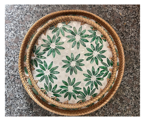 Panier de rangement en rotin naturel pour la cuisine, motif feuille verte, écologique, empilable, décoration de la maison - Product Image 1