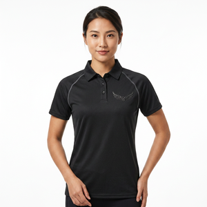 เสื้อโปโลแขนสั้นสีดำสำหรับผู้ชาย ปักโลโก้ ผ้าถักแห้งเร็ว สไตล์ลำลอง - Product Image 5