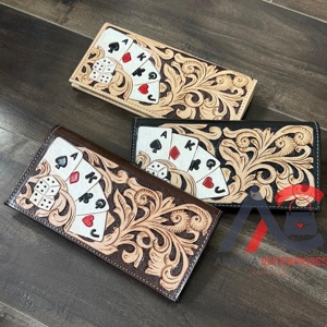 Beautiful Designer Men's Long Wallet Stylish Card Floral Design with Hand <b>Tooled</b> Carving <b>Leather</b> Western Inspired Cash Holder - Product Image 1