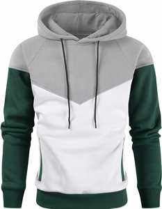 Sweat à capuche trois tons pour homme avec panneau contrastant en V sur la poitrine, capuche à cordon réglable et poignets côtelés - Product Image 3